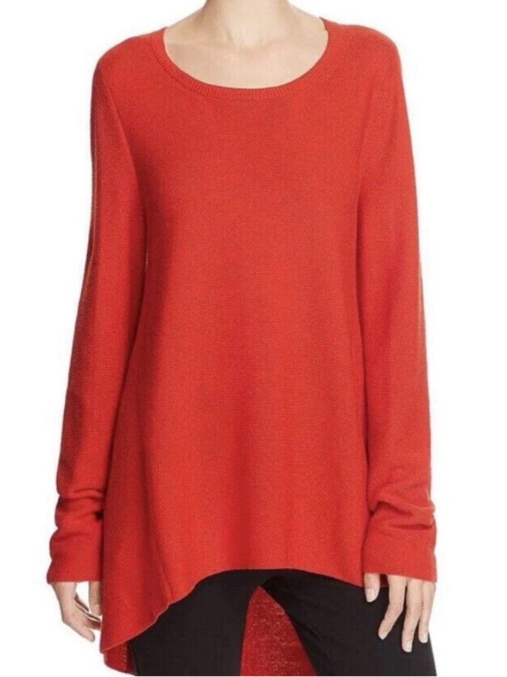 Eileen Fisher Oversized L/S Lagenlook Organic Cotton Sweater Lava Red Orange L